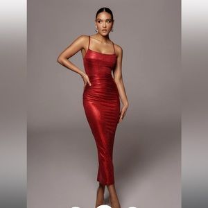 Red Rubi cowl neck cocktail dress